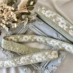 50cm  インド刺繍リボン  シルク　花柄  くすみグリーン  #ns3