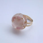 インカローズ・ローズクウォーツ・水晶いっぱい純金箔入り半球オルゴナイトリング小♪天然石