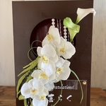 開店祝い 記念品 ウェルカムボード 茶枠窓〈胡蝶蘭〉白文字入れ