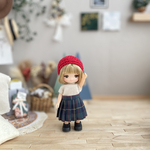 ミキマキちゃんセットアップ ハイネック(エクリュ)&チェックプリーツスカート(緑)