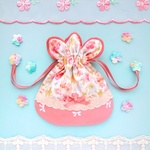 ꕤ リバティ ꕤ 花咲くスカラップ巾着ポーチ ꕤ シンクオブミー ピンク ୨୧ りぼん刺繍 ୨୧ 巾着袋