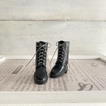  [受注制作] ネオブライス  ピュアニーモS ドール靴　レースアップロングブーツ　ステッチ&ヒール【黒×ステッチグレイ】
