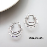 【ピアスパーツ】1ペア　キャッチレスピアス　3連　フープピアス　シルバー　ピアス金具　アクセサリーパーツ　ハンドメイド素材