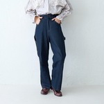 ﾓﾘﾉｶﾞｯｺｳ Lサイズ ハイウエストデニムペインターパンツ (インディゴ)ワイドパンツ