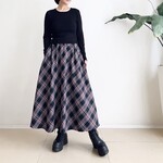 フレアースカート♪　黒・赤・水色のタータンチェック柄