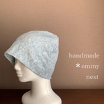 送料無料＊handmadeダブルガーゼ帽子〈flower gardenブルー〉ケア帽子　ケアキャップ　抗がん剤治療