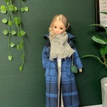 ⭐︎ビックカラーロングコート　青黒チェック　リカちゃん服　アウトフィット