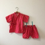 80-90㎝★キッズ甚平/ダブルガーゼ/サークルオレンジピンク
