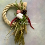 五穀豊穣　しめ縄飾り　リース 46cm  ドライフラワー