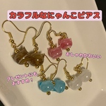 手作りとんぼ玉 カラフルにゃんこピアス