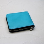 二つ折り財布 本革ファスナー（ターコイズブルー）