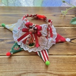 犬・猫の首輪　25～28　cocoちゃんフラッグガーランドチョーカー　赤鼻のトナカイモチーフ・レース付き