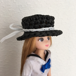  再…販ドールサイズ☆リカちゃんブラックカンカン帽ホワイトリボン