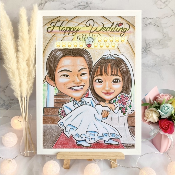 似顔絵オーダー　結婚式　ウェルカムボード　ウェディング　受付装飾アイテム　ウェルカムスペース　イラスト　両親贈呈品　プレゼント　結婚祝い