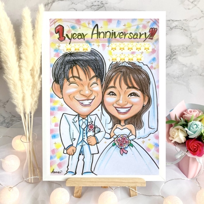 ウェルカムボード 似顔絵オーダー 結婚祝い ウェルカムスペース イラスト Happy Wedding ! 大切な家族も一緒に ウェルカムスペースでお