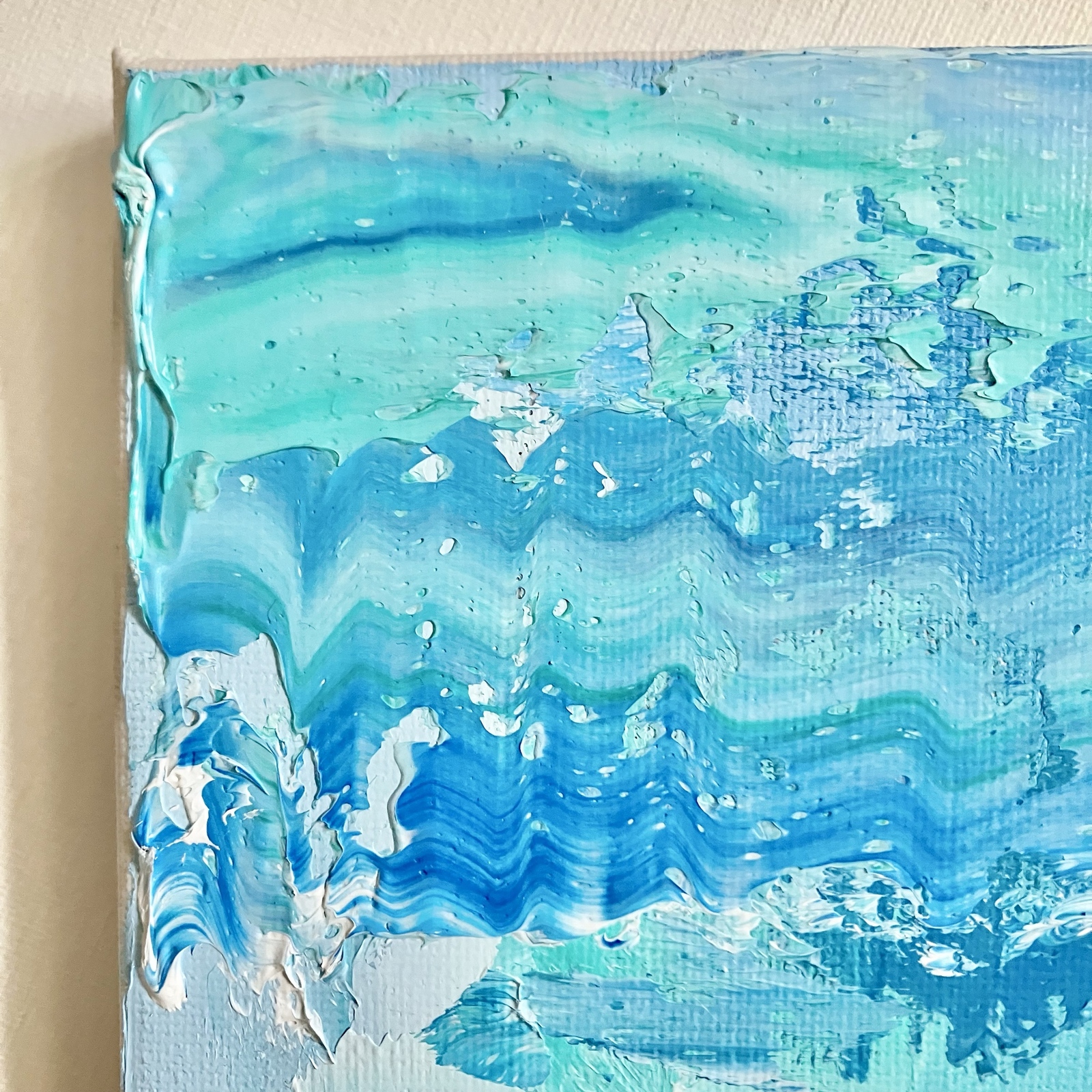 油絵「青の景色」＊抽象画 テクスチャーアート 油彩画 風景画 厚