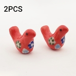 【12/1 販売】2個 陶器 鳥 プリント パーツ ビーズ/赤(taiB-360）和風 チャイナ 中華