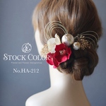 椿と水引飾りのヘッドドレス ヘアアクセサリー 髪飾り(レッド)＊ウェディング 結婚式 成人式 卒業式 白無垢 色打掛 和装 袴 前撮り 後撮り髪飾り