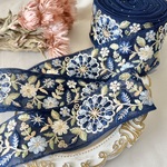 30cm/50cm  インド刺繍リボン  チュール  花柄  ネイビー