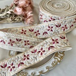 30cm/50cm  インド刺繍リボン  シルク  花柄  ホワイト  #n2s4