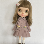 blythe outfit お花刺繍のワンピース(ローズピンク)
