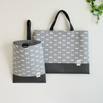 通園・通学２点セット◆レッスンバッグ・上履き入れ◆女の子◆リボン柄(ライトグレー)