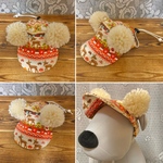 セール！現品のみ　犬の帽子・小型犬Mサイズ・可愛いポンポン付きキャップ　チロリアン風ボーダー