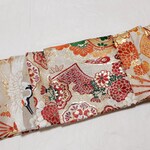 ワンタッチ帯　くらわん帯　アンティーク正絹丸帯リメイク　鶴御所車鼓百花繚乱1　作り帯　
