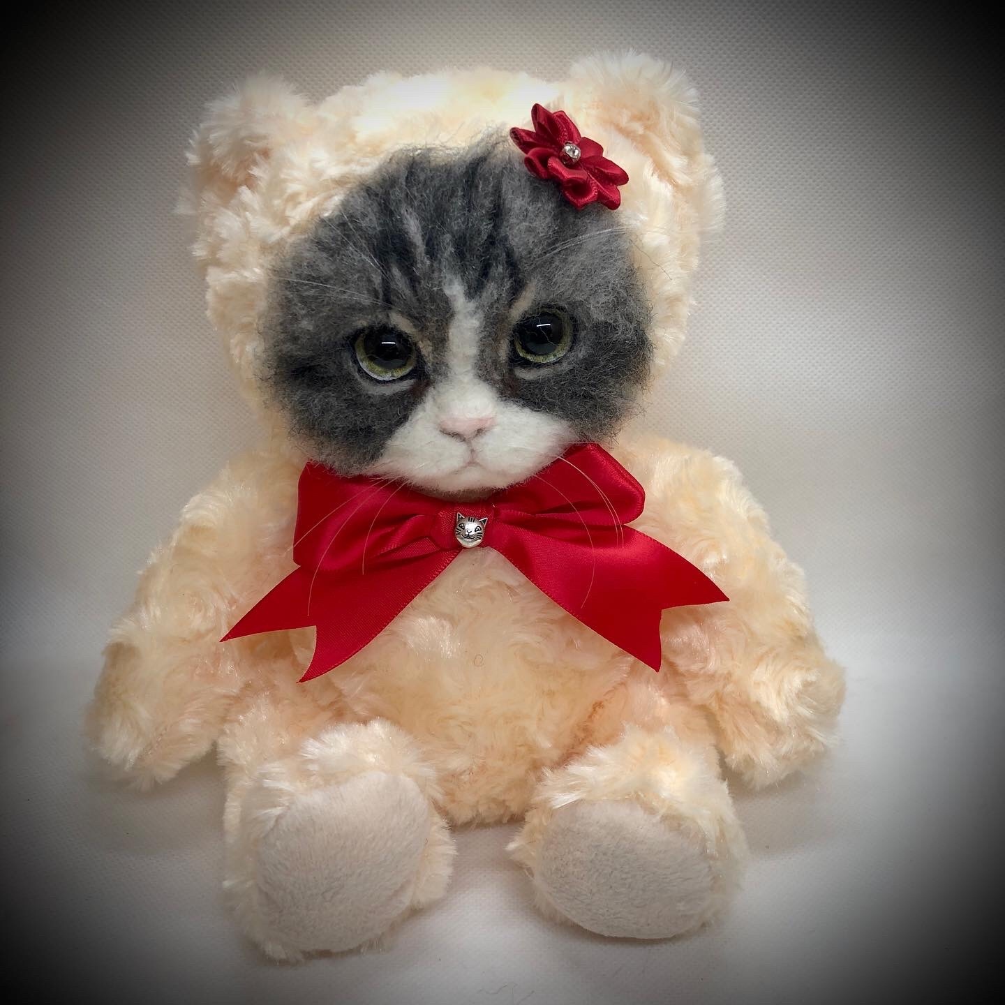 ✿羊毛フェルト✿三毛猫ちゃん✿ハート✿ピンク✿ Needle felted cats🐾🐾🐾 オーダーねこさん、とうとう3匹完成