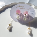 【URUHANA-bubble-】2way ピンク/ パールキャッチ 揺れるピアス イヤリング レジン かすみ草   
