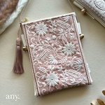 new✨インド刺繍リボンスマホポシェット beigepink①♡ スマホショルダー お散歩ショルダー サコッシュ