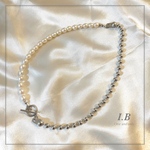 淡水パールとボールチェーンのマンテルネックレス