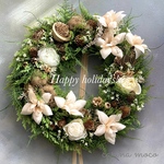 クリスマスリース　大38cm  ゴージャス　ゴールドとシャンパンカラー　アーティフィシャルフラワー　