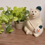 ※受注製作※《しろくま貯金箱》スノーマンポシェットとニット帽（緑）