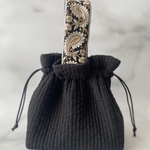 【専用】ワンハンドル巾着　ブラック　インド刺繍リボン　ヌビバッグ