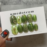 現品 》ネイルチップ マグネットフラワー(緑) ニュアンス 花 ミラーネイル ぷっくりフラワー ギャラクシーネイル