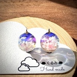 レジンピアス イヤリング 夕暮れ空と桜 まん丸 15mm a