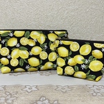 マチ付き親子ポーチ☆レモン🍋黒地