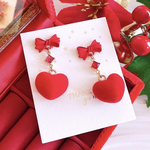 クリスマス🎄.* ベロア フロッキー ハート ジルコニア リボン ハンドメイド ピアス イヤリング