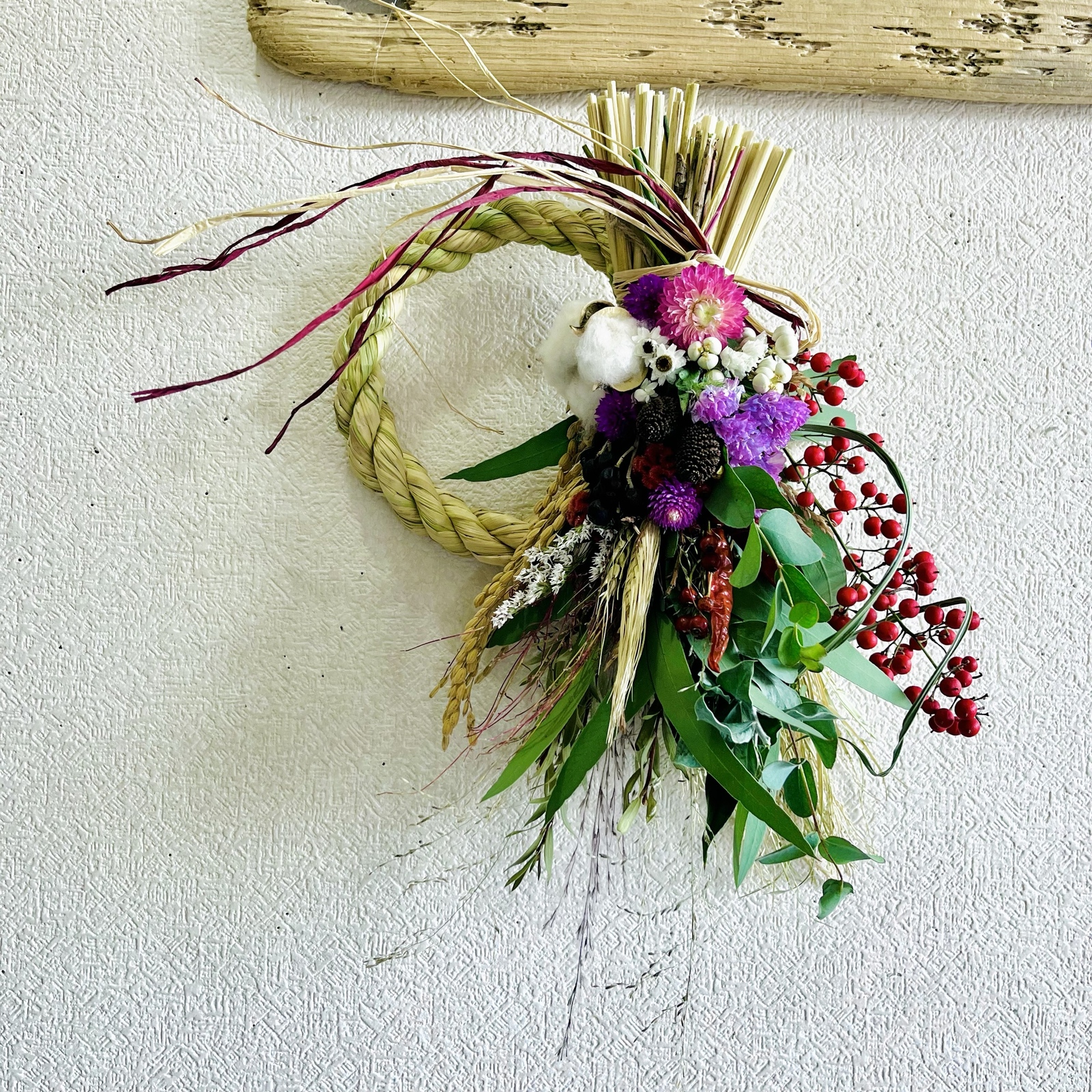 スワッグになるしめ縄2024 しめ縄リース　しめ縄スワッグ　しめ縄ブーケ スワッグになるしめ縄