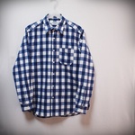 セール65％オフ🔥たった一つの…メンズ🔷コットン🔷ビエラ起毛🔷ブロックチェック🔷レギュラーカラーシャツ🔷Lサイズ🔷ホワイト×インディゴブルー