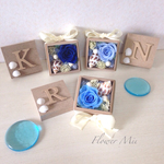 ＊ご予約作品＊イニシャル付き！小さなフラワー木箱〔海デザイン〕ラメ薔薇  M以外のA〜Z ※縦横約7cmの小さな木箱です 