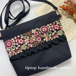 【インド刺繍リボン】帆布サコッシュ・ハンドメイド・サコッシュ・ポシェット・帆布