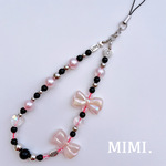 ビーズストラップ🎀スマホストラップ⚫️ハンドストラップ🩶オーロラリボン×Black❤︎ /MIMI.☺︎