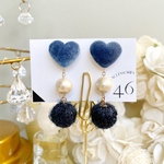 冬限定⛄2way/青色ハート×ファーピアス・イヤリング/3連ピアス