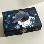 キャップを被ったハチワレ猫の小物入れB 原画 小物いれ BOX
