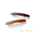 スターチャームつき☆ 本革☆シンプル レザーのバレッタ 8㎝ / ブラウン ダークブラウン