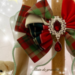 【わんちゃん／ねこちゃん用リボンチョーカー】クリスマスグリーンチェックのミディアムリボン