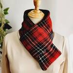 ☆チェック柄のウールガーゼとあったかメルトンフリースのミニマフラー☆コンパクトマフラー☆リバーシブル☆
