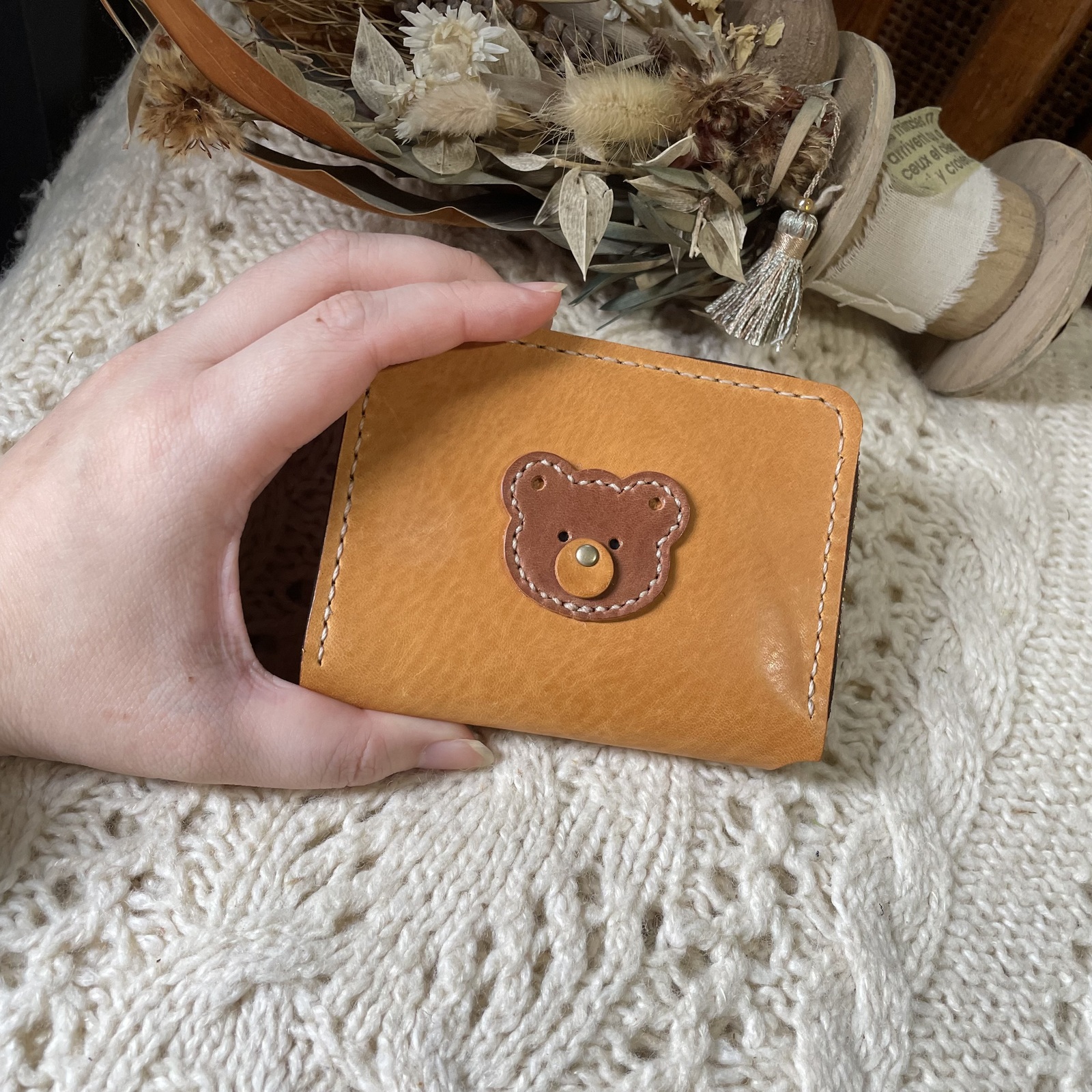 本革くまさんのお財布🧸ミニ財布 テディベア L字ファスナー財布 レザー